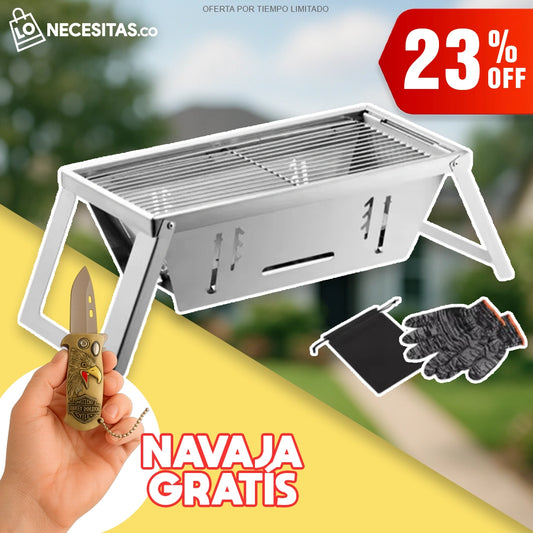 Parrilla De Carbón Portátil Plegable + GRATIS NAVAJA ENCENDEDORA