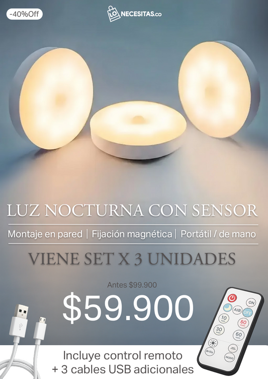 Foco led portátil USB con sensor de movimiento / 3 Unidades + Control