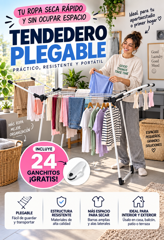 Tendedero de ropa plegable + 24 Ganchitos gratis